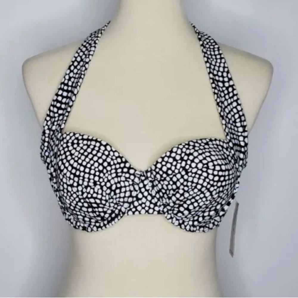 Bella Fiore Black and white bathing suit top underwire push-up 34C